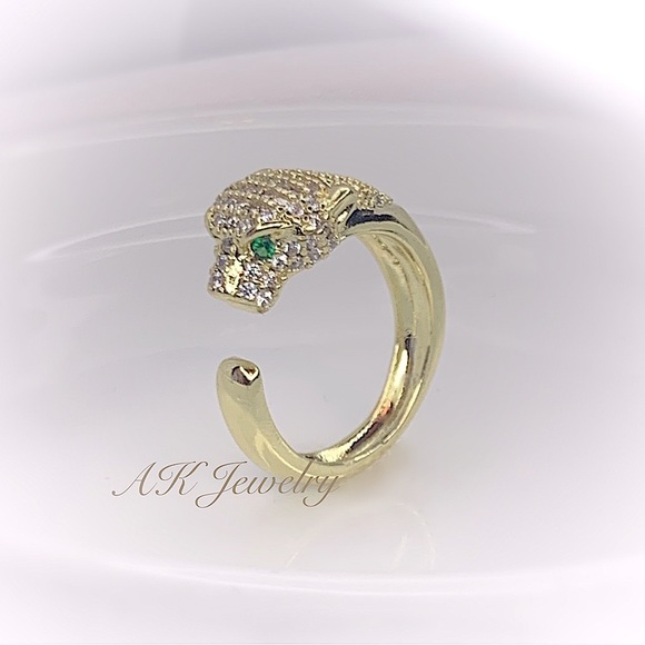 💎18K RING Panther Leopard Ring, Cheetah Gold Pave Design, Gold Plated Resizable - Picture 3 of 4